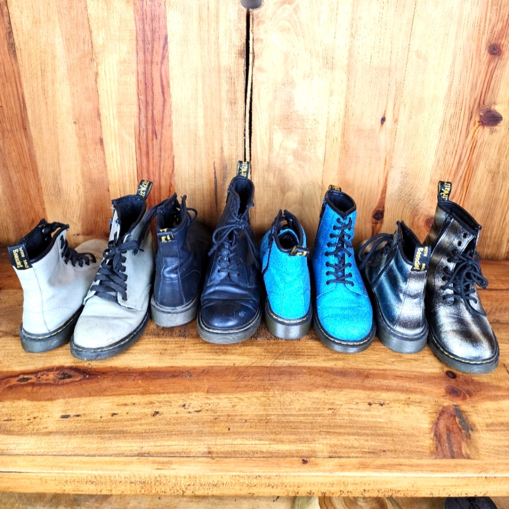 Dr. Martens Vibrant Boot Collection in Black, Blue, and Metallic